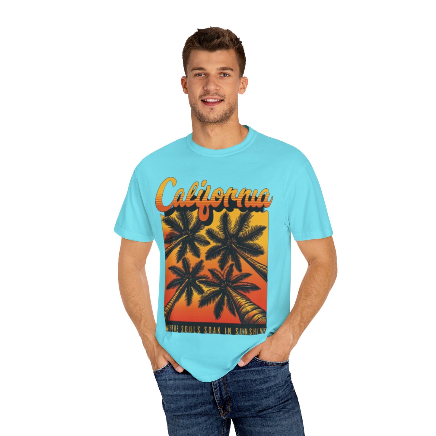 California Sunset T-Shirt - Garment-Dyed Unisex Tee with Palm Tree Design