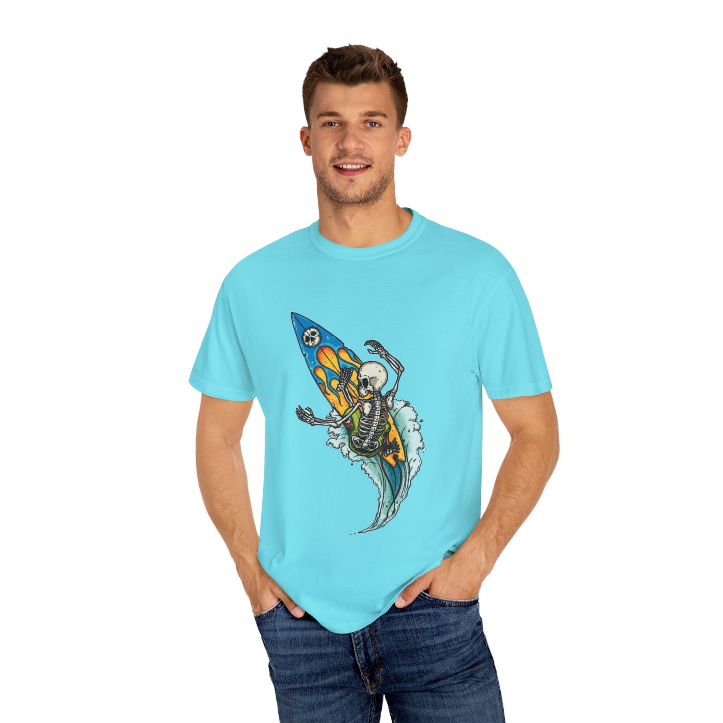 Surfing Skeleton Unisex T-shirt | Graphic Tee, Vintage Style, Beachwear, Gift for Surfers, Fun Summer Look