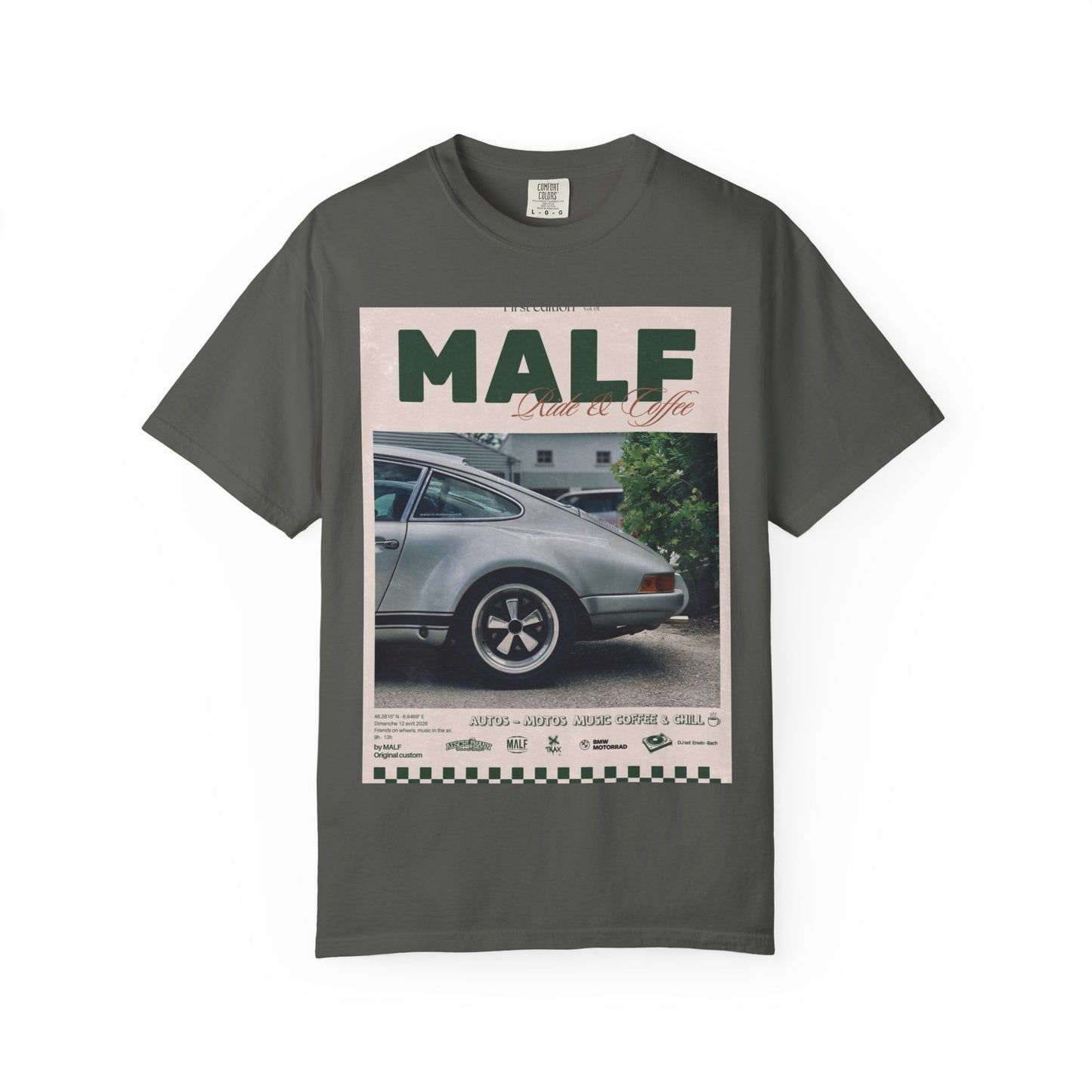 Vintage Porsche Photo Tee — "MALF Live to Ride" Graphic T-Shirt