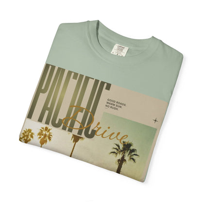Pacific Drive Vintage Beach T-Shirt – Sunset Palm Coastal Graphic Tee