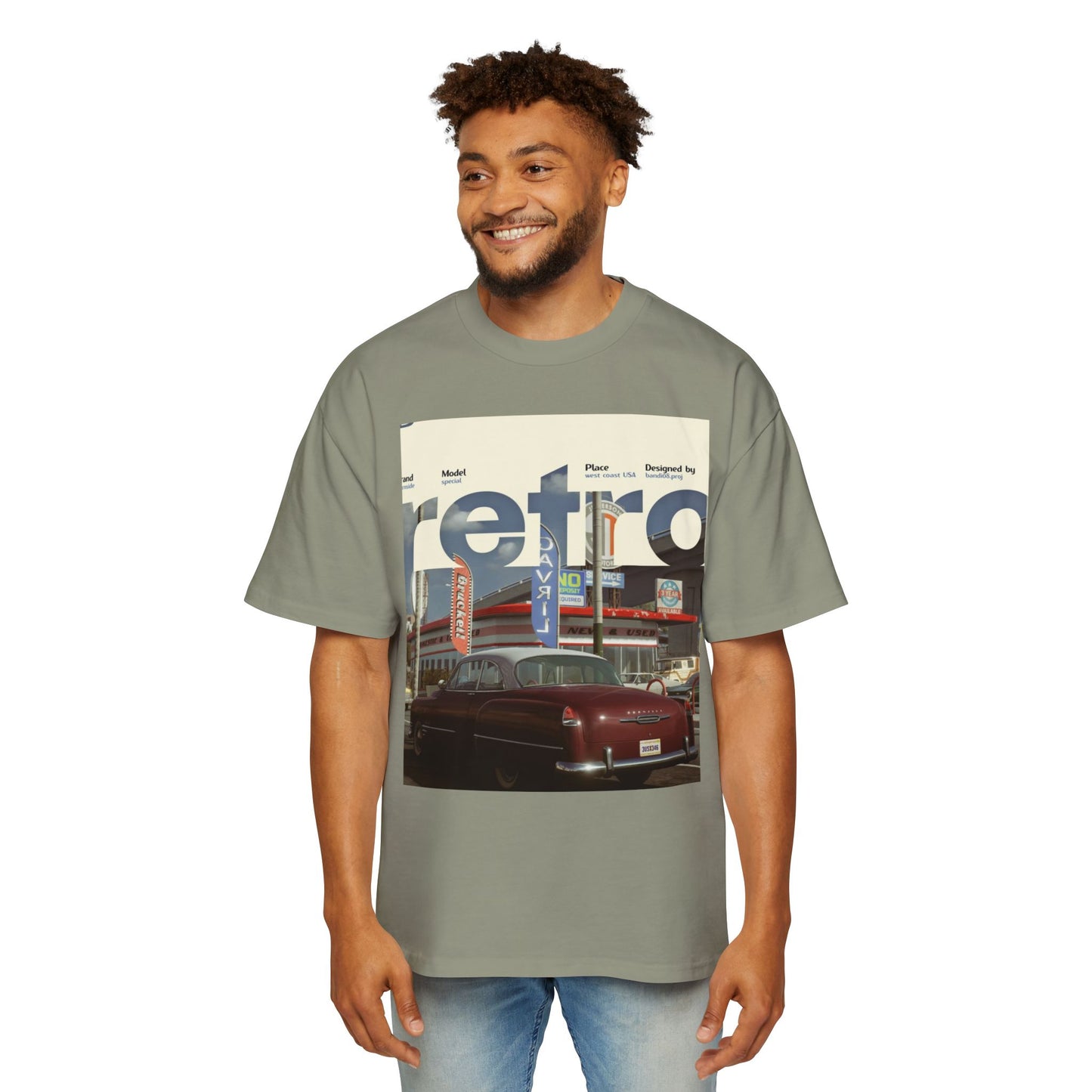 Retro Garage Tee — Vintage Car Photo Oversized T-Shirt
