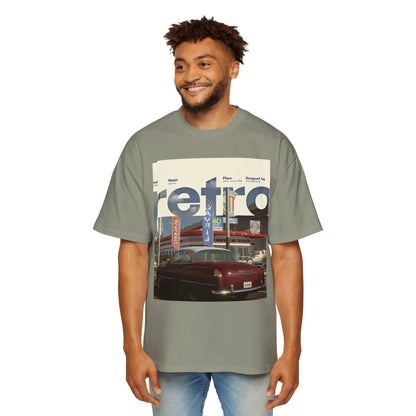 Retro Garage Tee — Vintage Car Photo Oversized T-Shirt