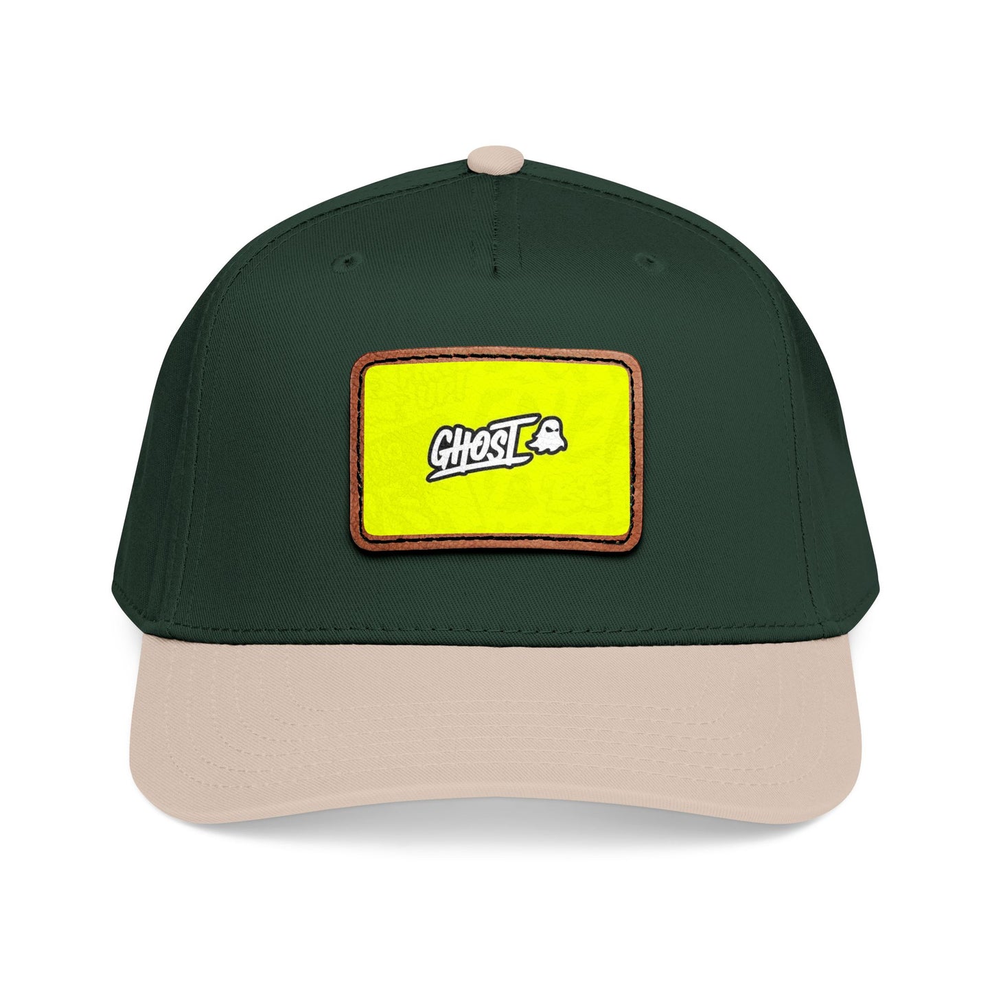 Ghost Patch Baseball Cap — Mid Profile Leather Rectangle Hat