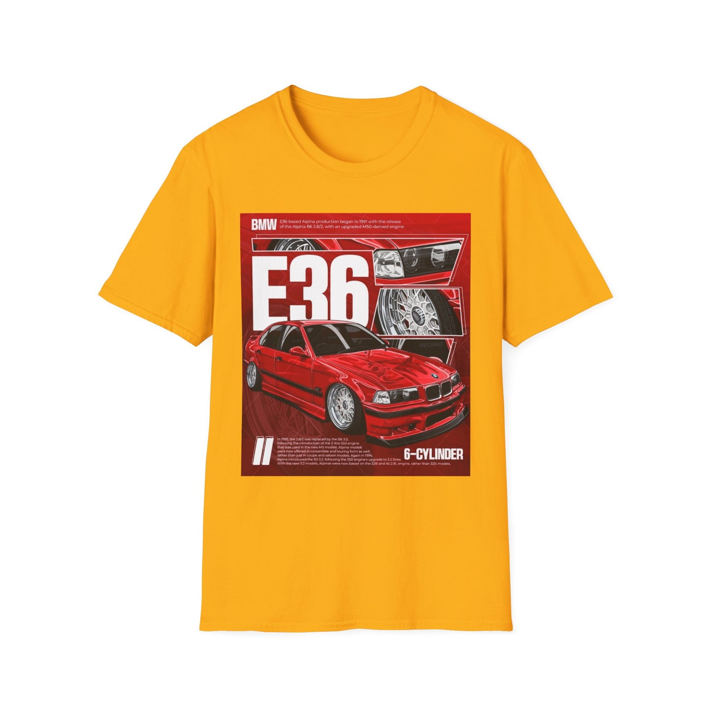 BMW E36 Graphic Unisex Softstyle T-Shirt, Car Enthusiast Tee, Vintage Auto Shirt, Gift for Him, Racing Apparel, Automotive Fashion