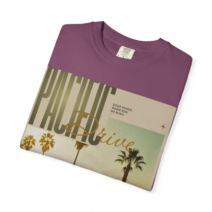 Pacific Drive Vintage Beach T-Shirt – Sunset Palm Coastal Graphic Tee
