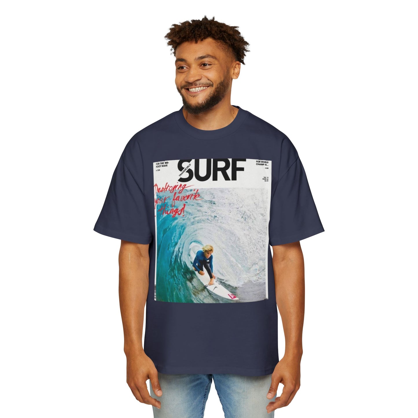 Surf Photo Graphic Tee — "Surf" Wave Rider Men's Oversized T-Shirt
