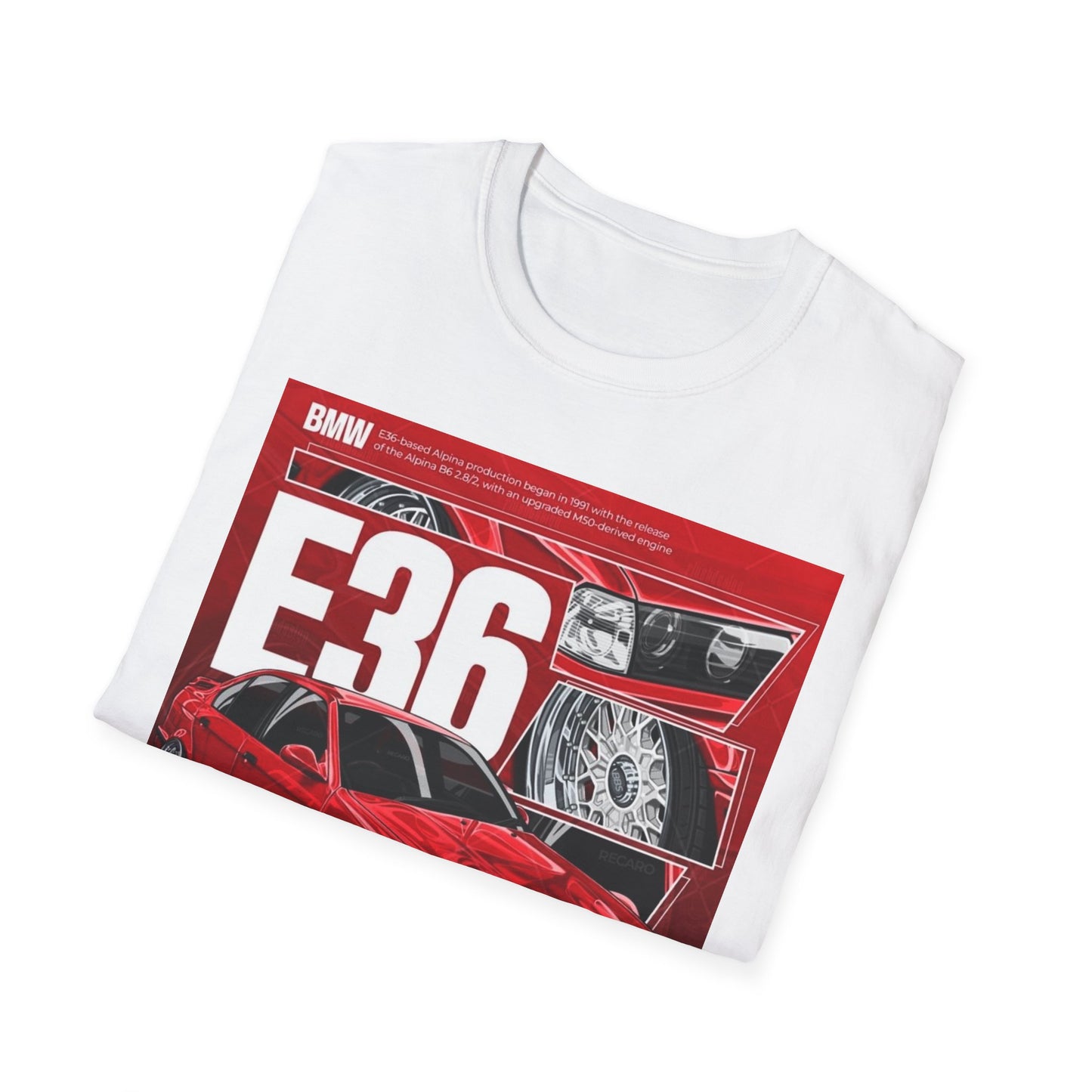 BMW E36 Graphic Unisex Softstyle T-Shirt, Car Enthusiast Tee, Vintage Auto Shirt, Gift for Him, Racing Apparel, Automotive Fashion