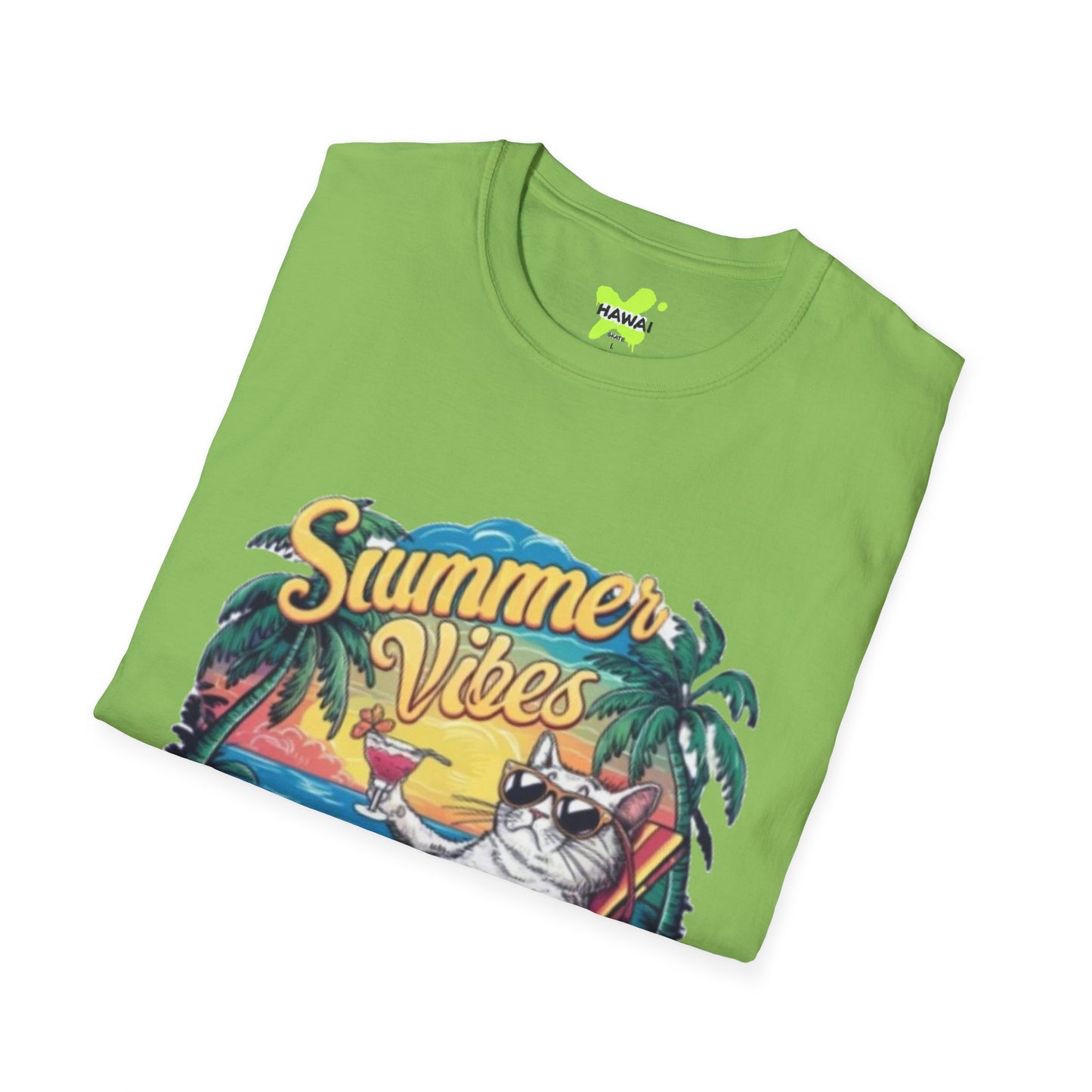 Summer Vibes Cat T-Shirt - Unisex Softstyle Tee for Relaxation and Fun