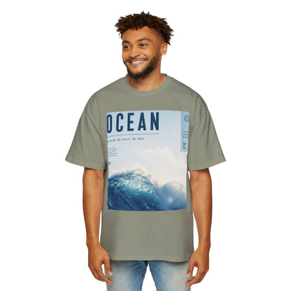 Ocean Wave Graphic Tee — "OCEAN" Photo Print Oversized Men's T-Shirt