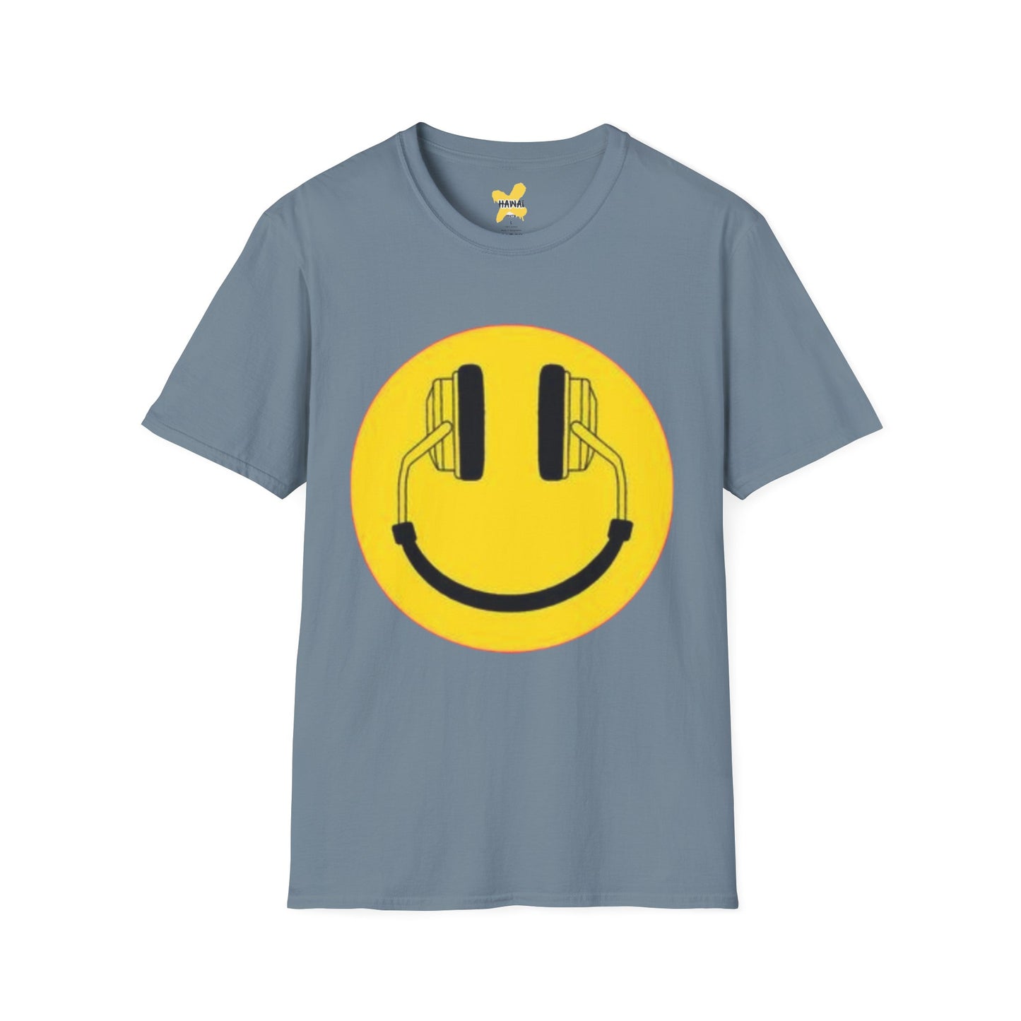 Happy Vibes Unisex Softstyle T-Shirt - Smiley Face with Headphones