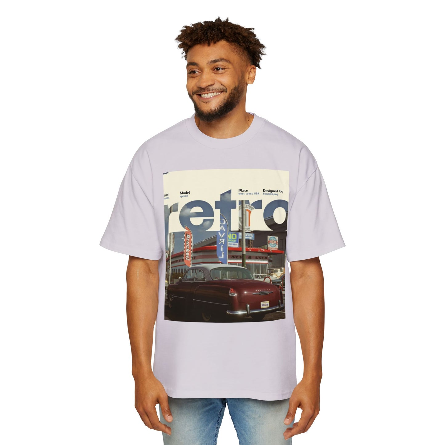 Retro Garage Tee — Vintage Car Photo Oversized T-Shirt