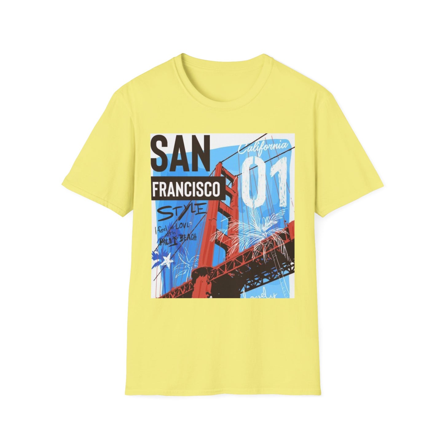 San Francisco Graphic Unisex Softstyle T-Shirt - California Vibe, Perfect for Beach Lovers
