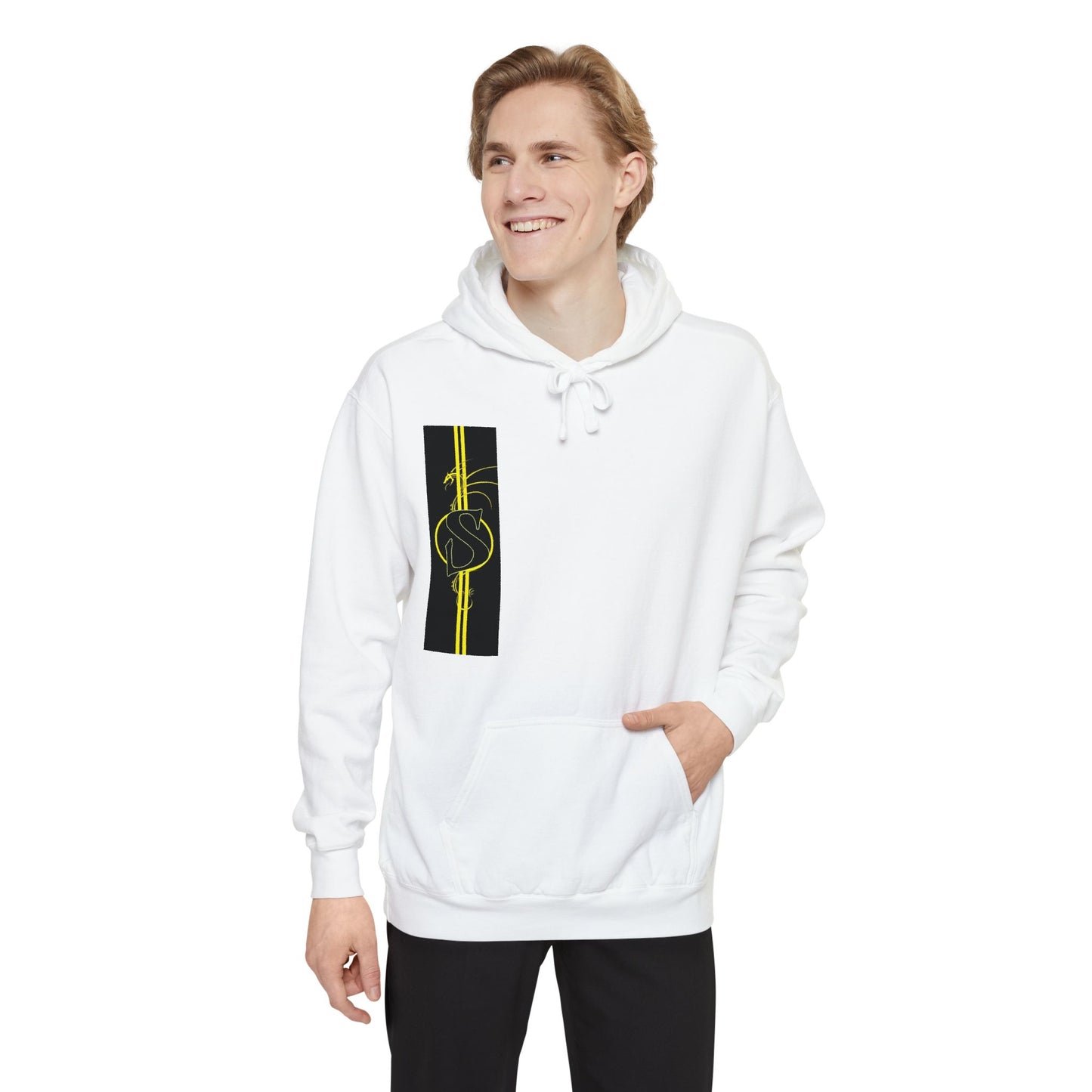 Volleyball Stripe Hoodie — Retro Yellow & Black Volleyball Design
