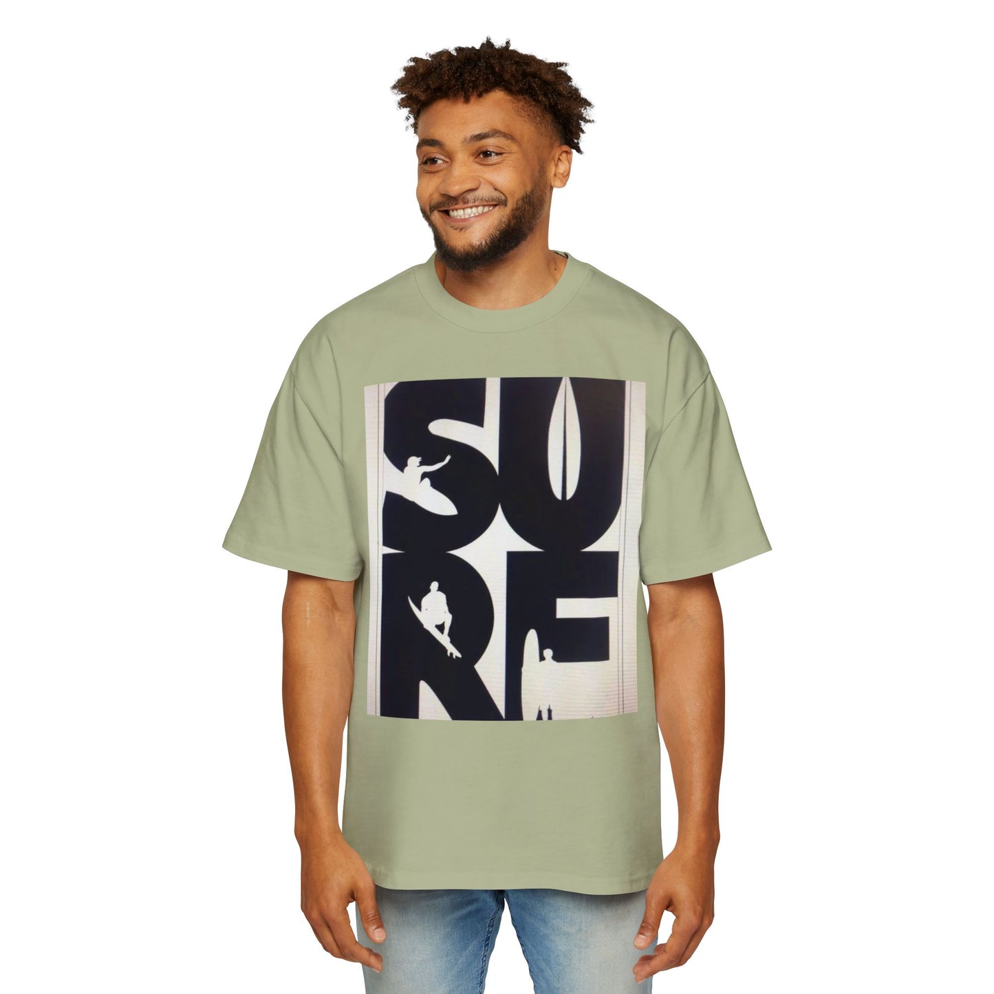 Surf Graphic Tee — Oversized Men's Surfboard Silhouette Shirt