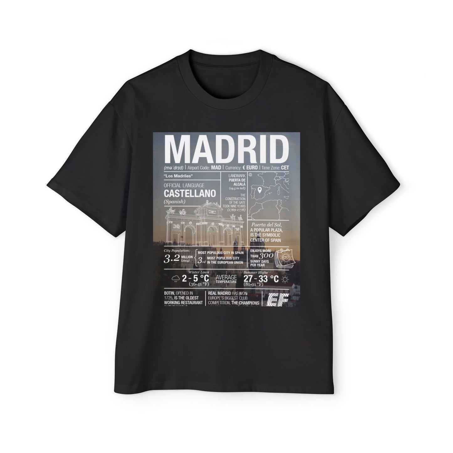 Madrid Graphic Tee — Vintage City Weather Poster T‑Shirt