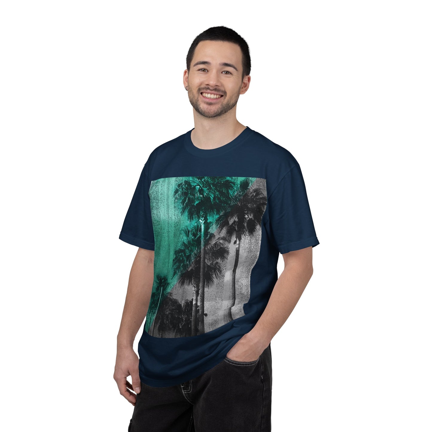 Palm Trees Photo Tee — Vintage Teal Sunset T-Shirt