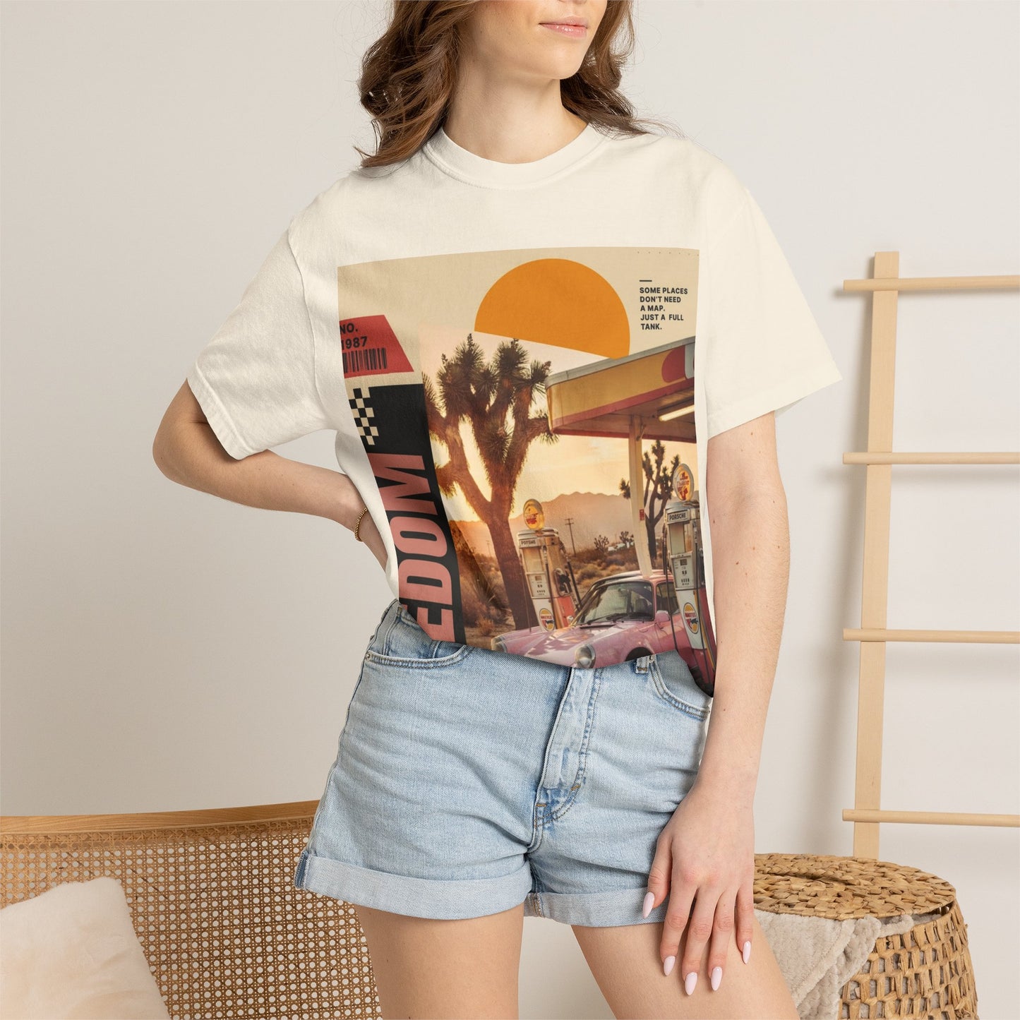 Freedom Road T-Shirt — Retro Desert Sunset Vintage Car Graphic
