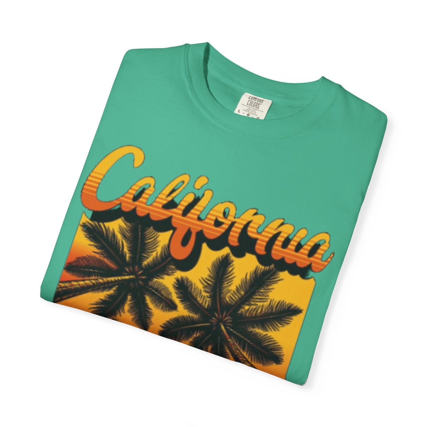 California Sunset T-Shirt - Garment-Dyed Unisex Tee with Palm Tree Design