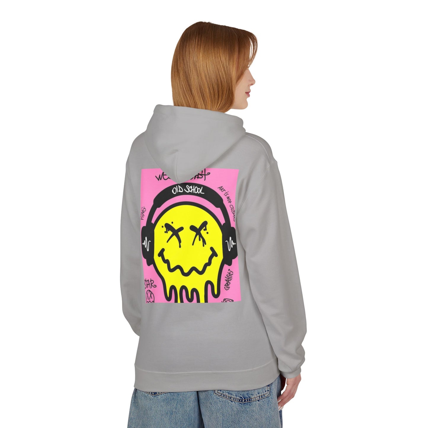 Retro Graffiti Hoodie – Unisex Midweight Fleece with Vibrant Yellow Design