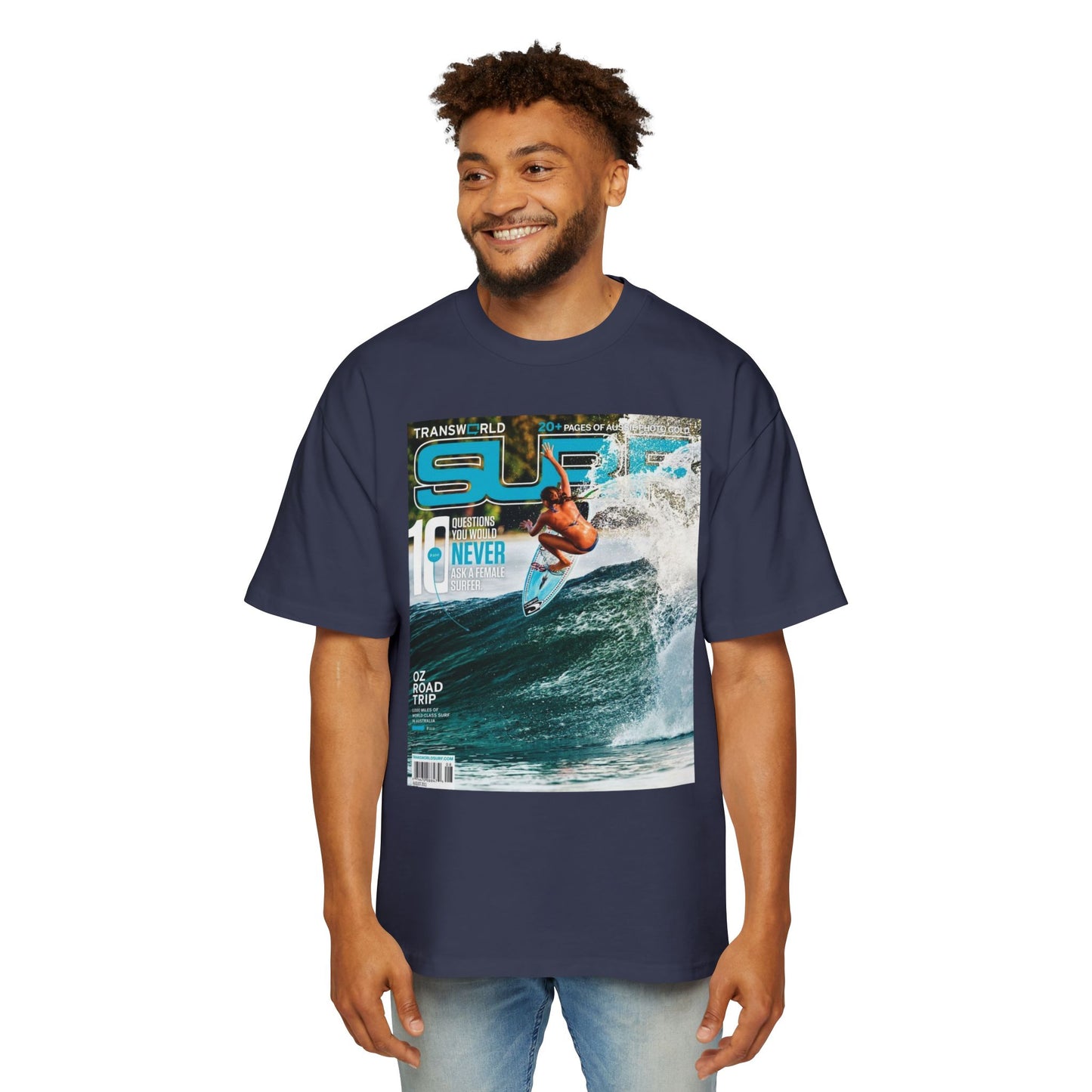 Surf Magazine Graphic Tee — Vintage Surfer Print Oversized T-Shirt