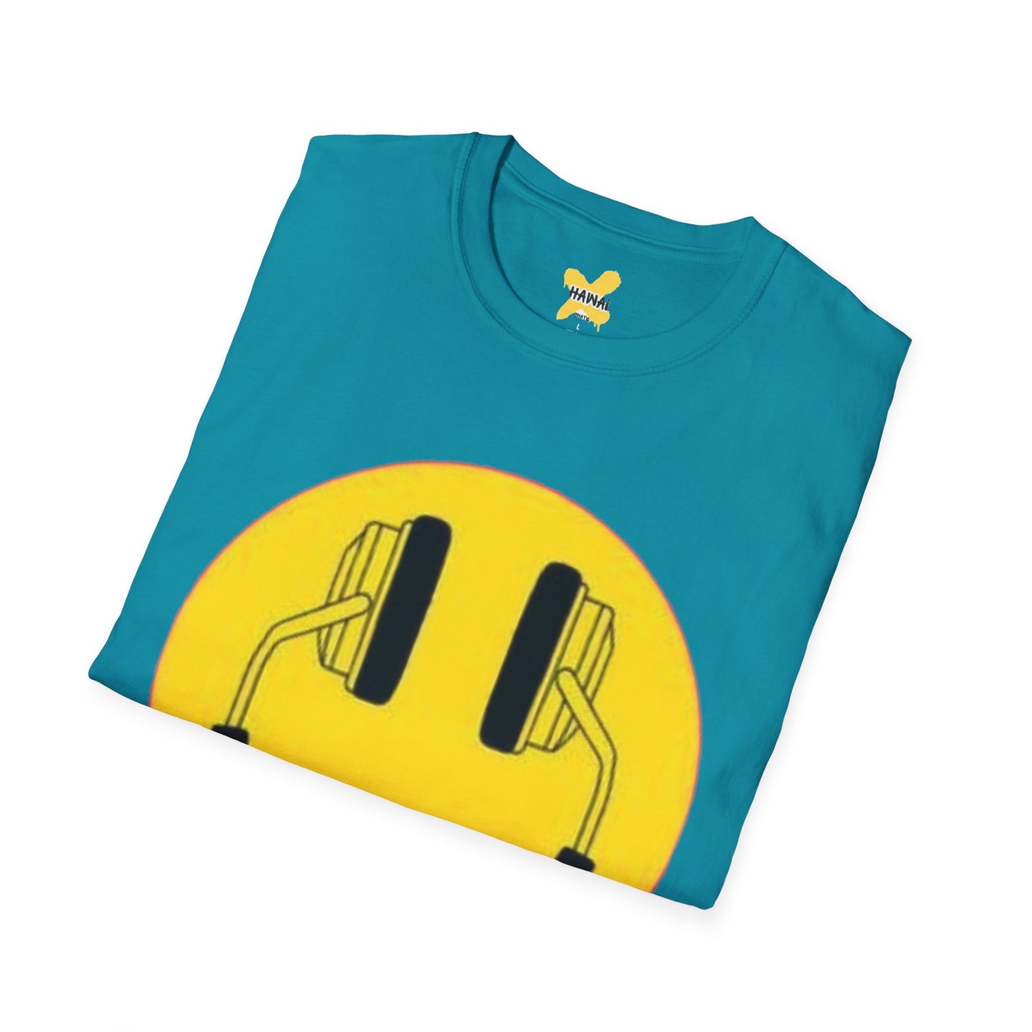 Happy Vibes Unisex Softstyle T-Shirt - Smiley Face with Headphones