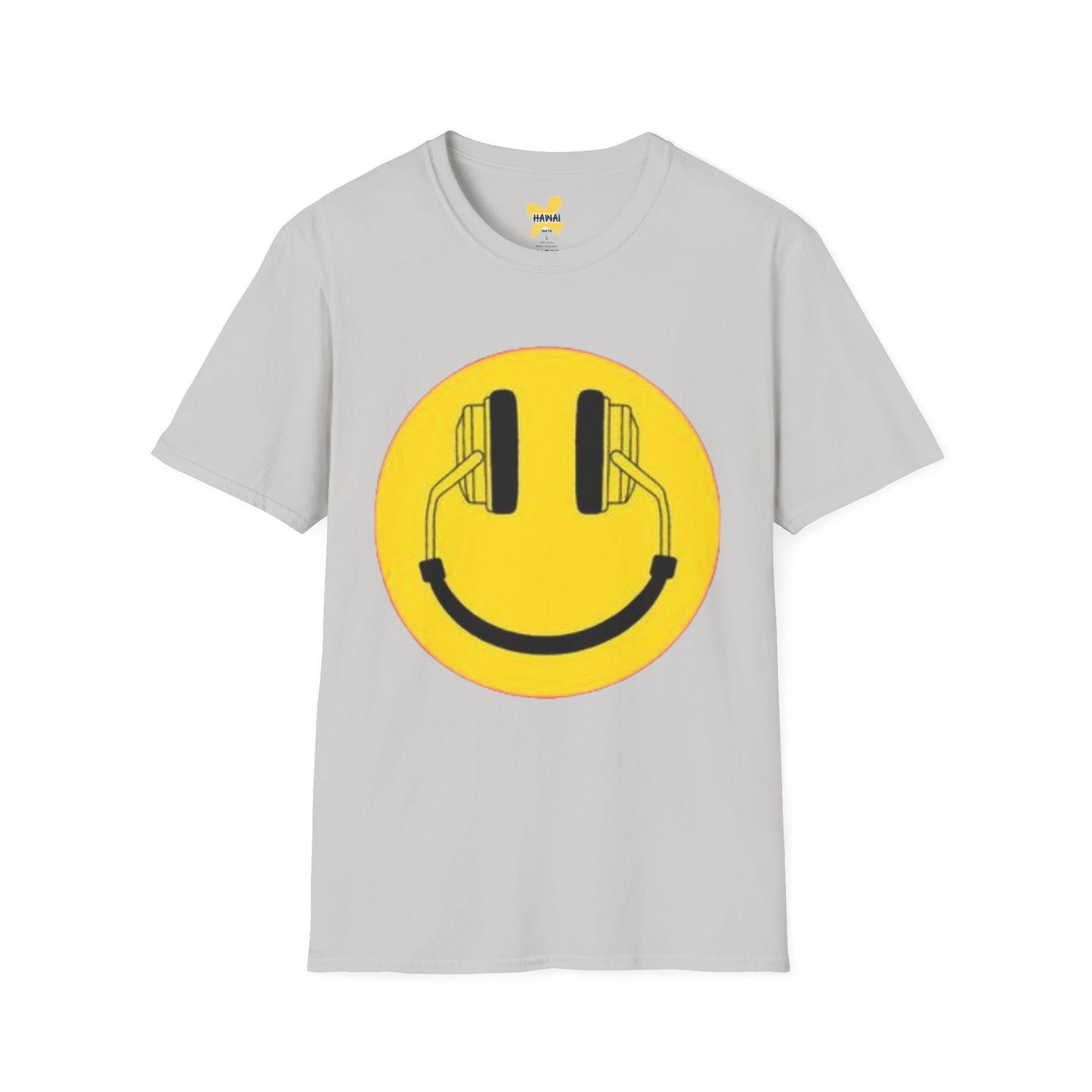 Happy Vibes Unisex Softstyle T-Shirt - Smiley Face with Headphones