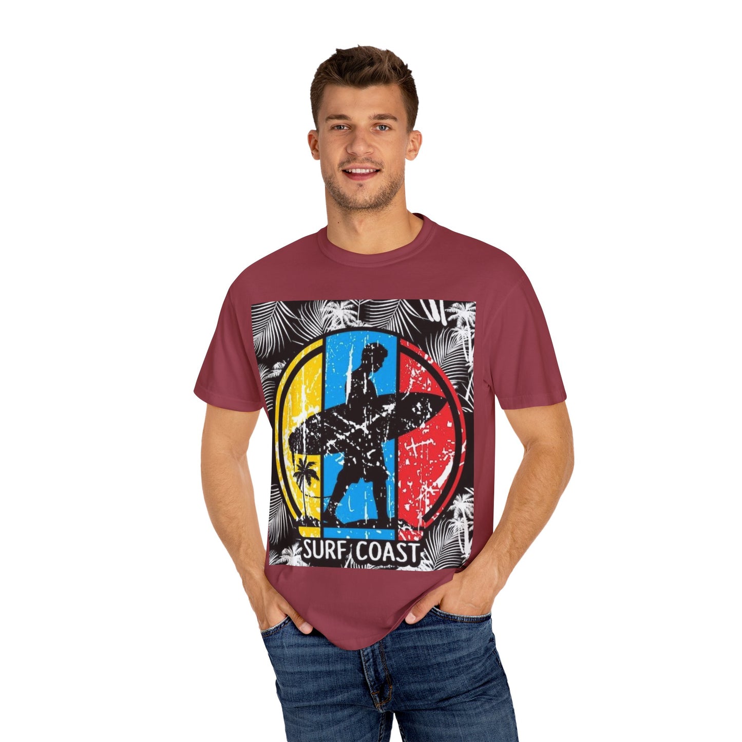 Surf Coast Unisex Garment-Dyed T-shirt - Retro Beach Vibes, Summer Essential, Surfing Gift, Casual Wear, Vacation Style