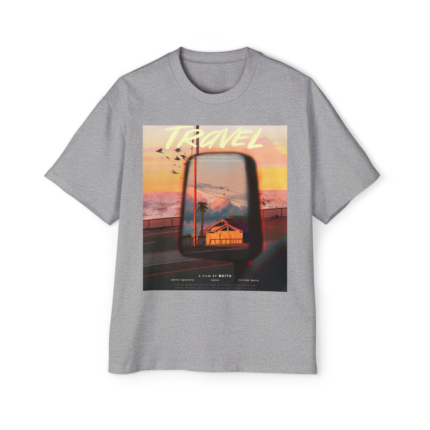 Travel Sunset Tee — Retro Roadside Mirror Graphic T-Shirt
