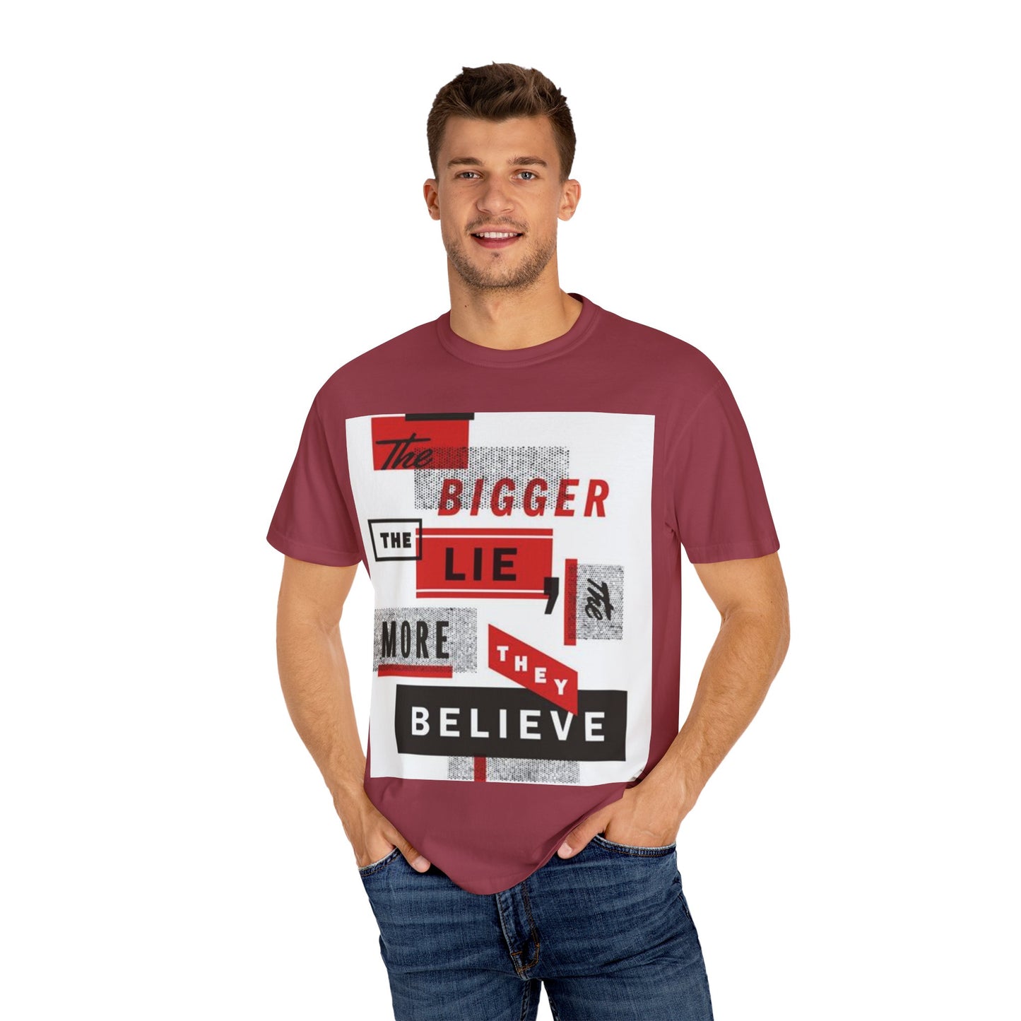 Bigger Lie Graphic Tee, Unisex T-shirt for Bold Statements, Casual Outfits, Gift for Friends, Streetwear Style, Everyday Comfort