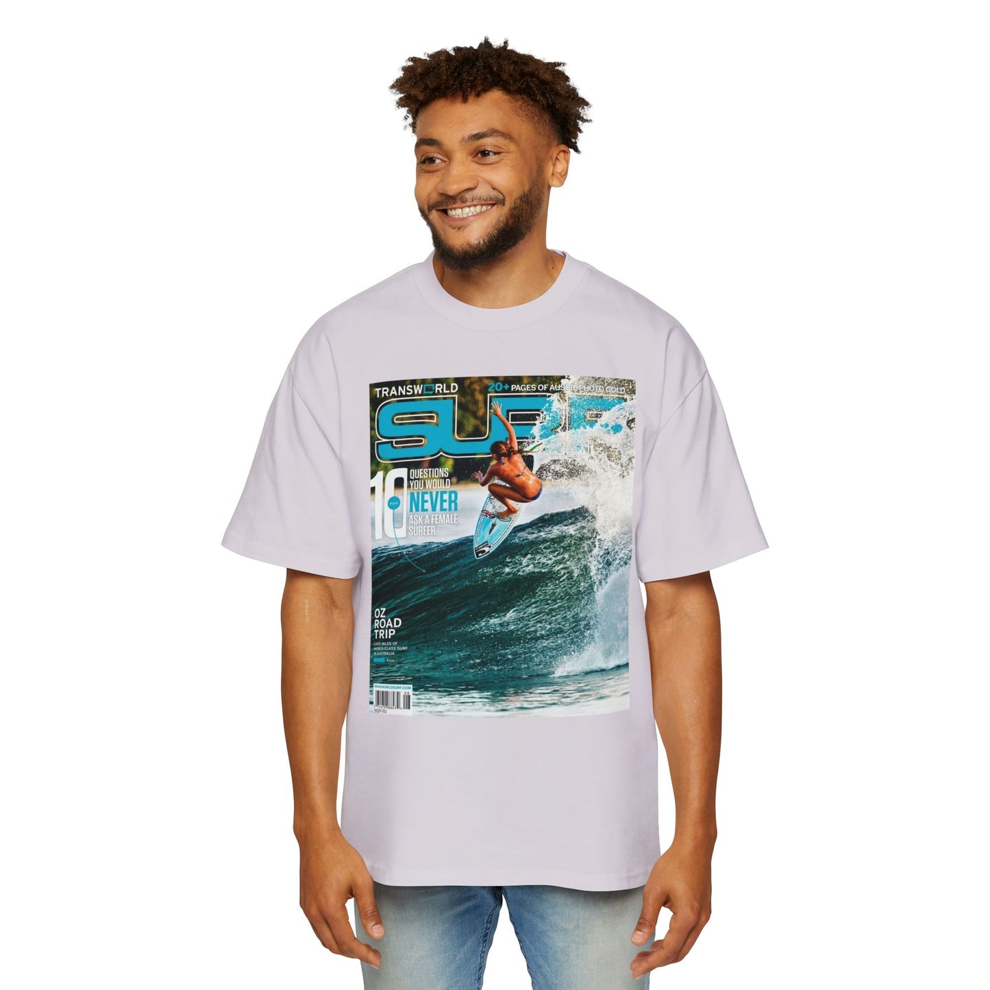 Surf Magazine Graphic Tee — Vintage Surfer Print Oversized T-Shirt