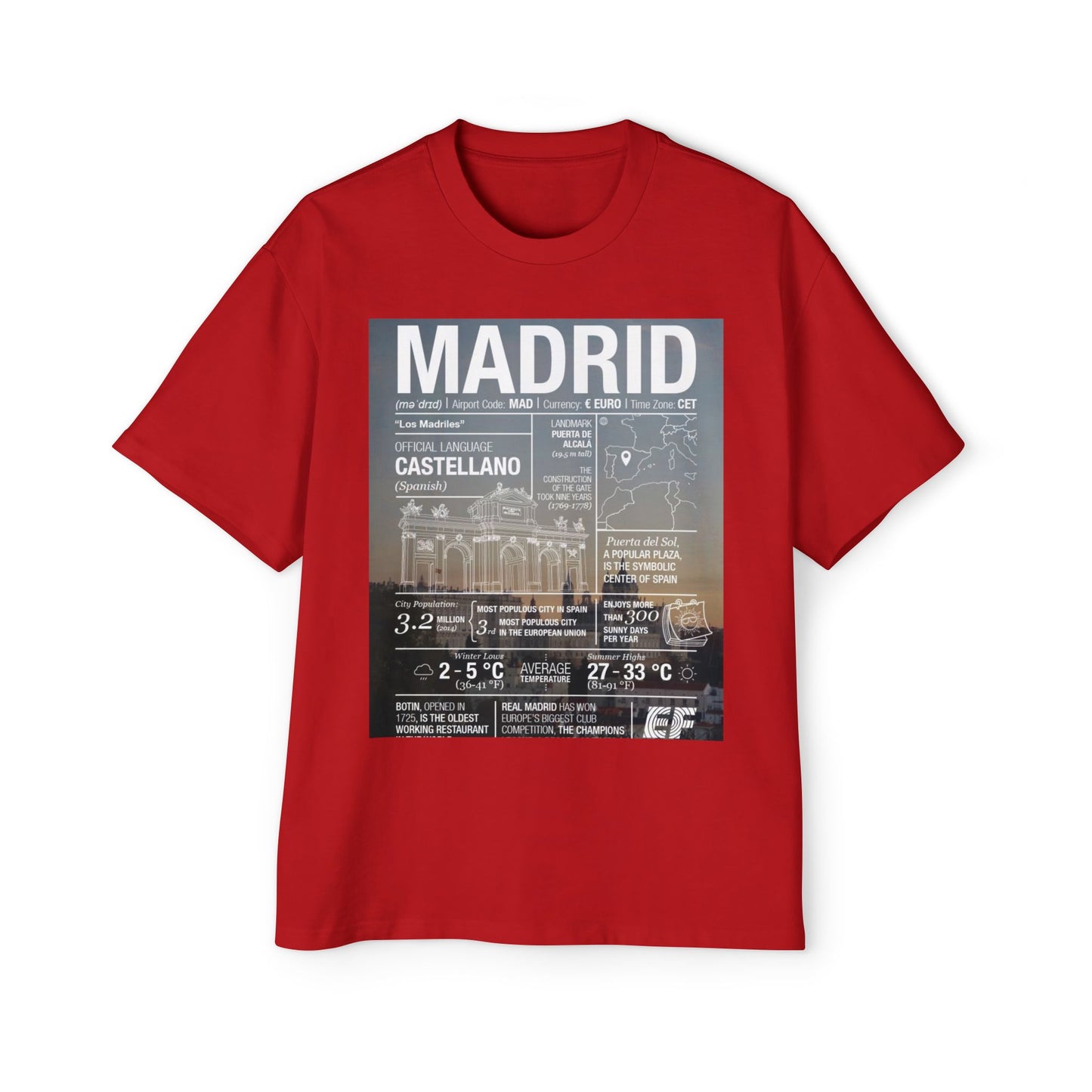 Madrid Graphic Tee — Vintage City Weather Poster T‑Shirt
