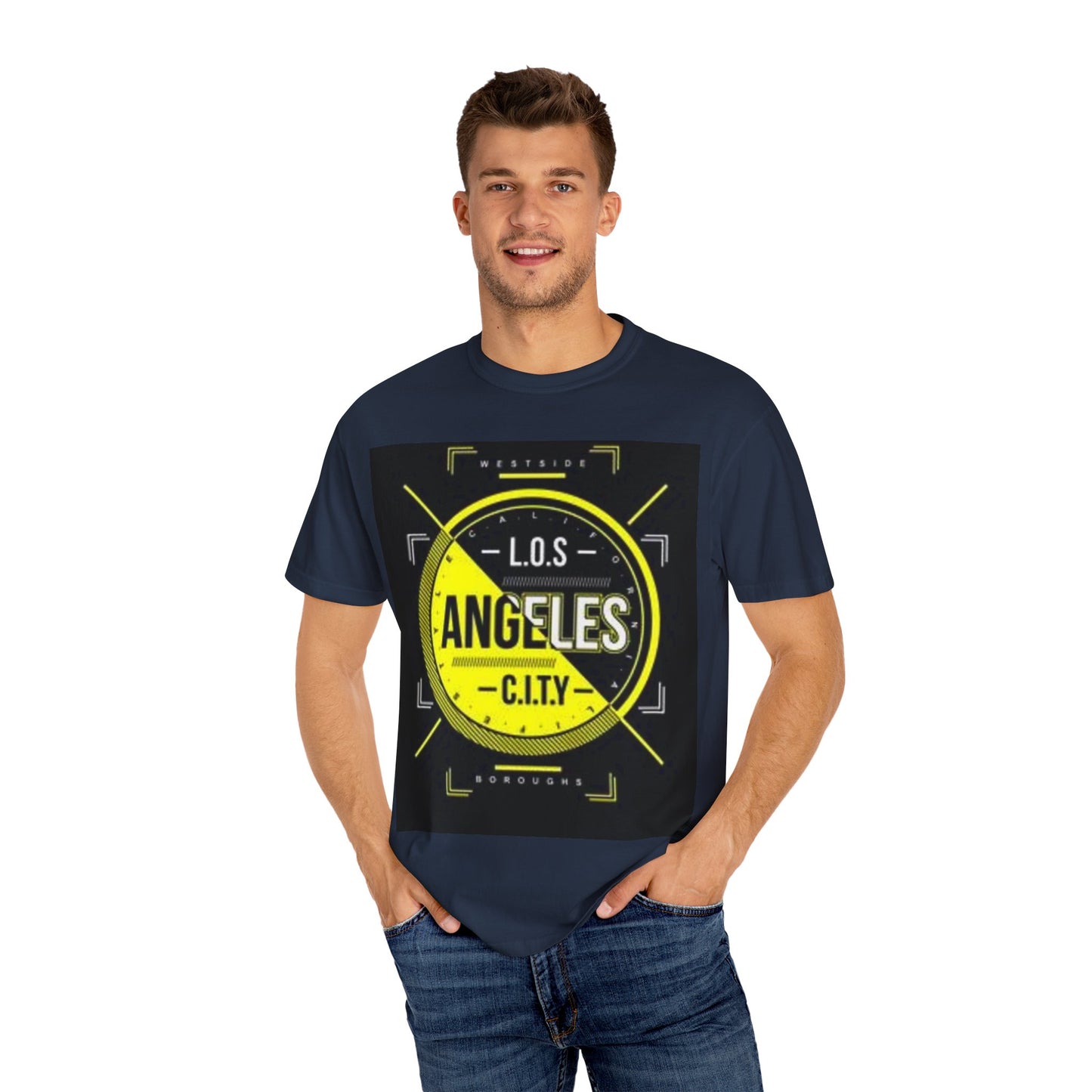 Unisex Garment-Dyed T-Shirt with Automotive Wheel Design