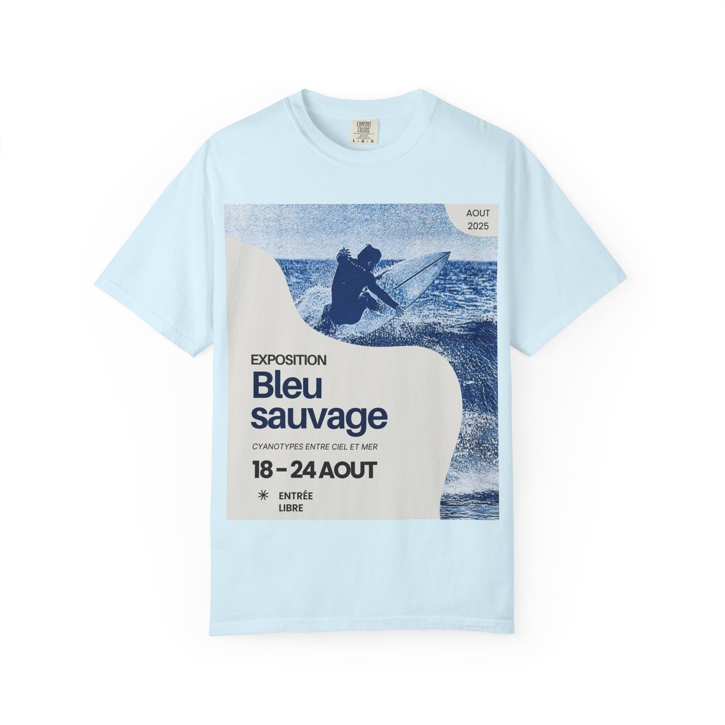 Bleu Sauvage Surf Poster T-Shirt — Vintage French Surfing Graphic Tee