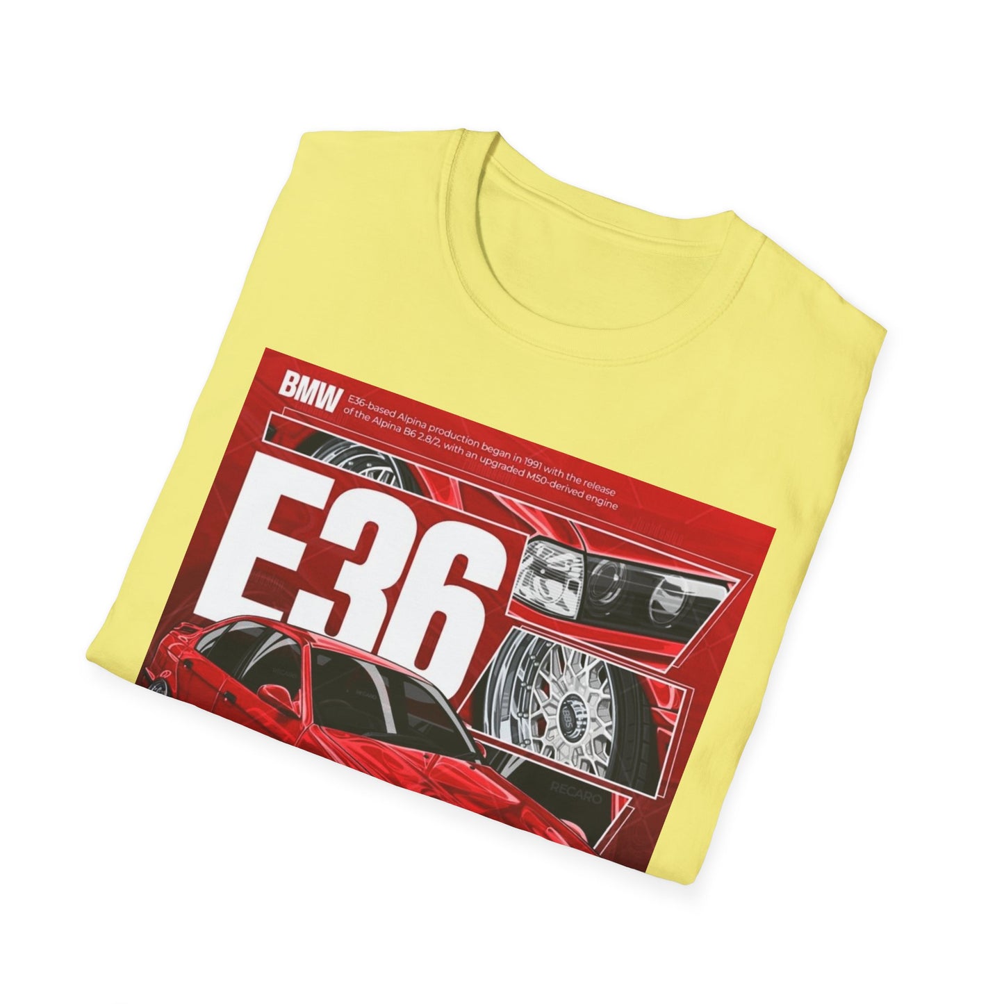 BMW E36 Graphic Unisex Softstyle T-Shirt, Car Enthusiast Tee, Vintage Auto Shirt, Gift for Him, Racing Apparel, Automotive Fashion