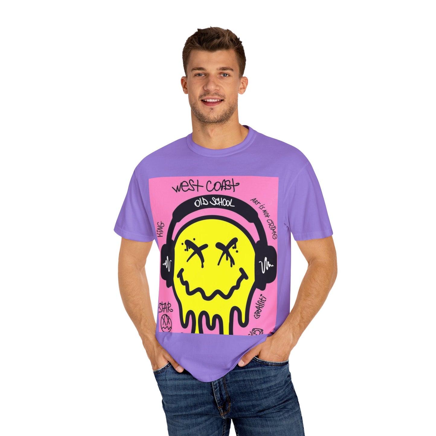 Retro Street Art T-Shirt - West Coast Vibe with Smiley Design