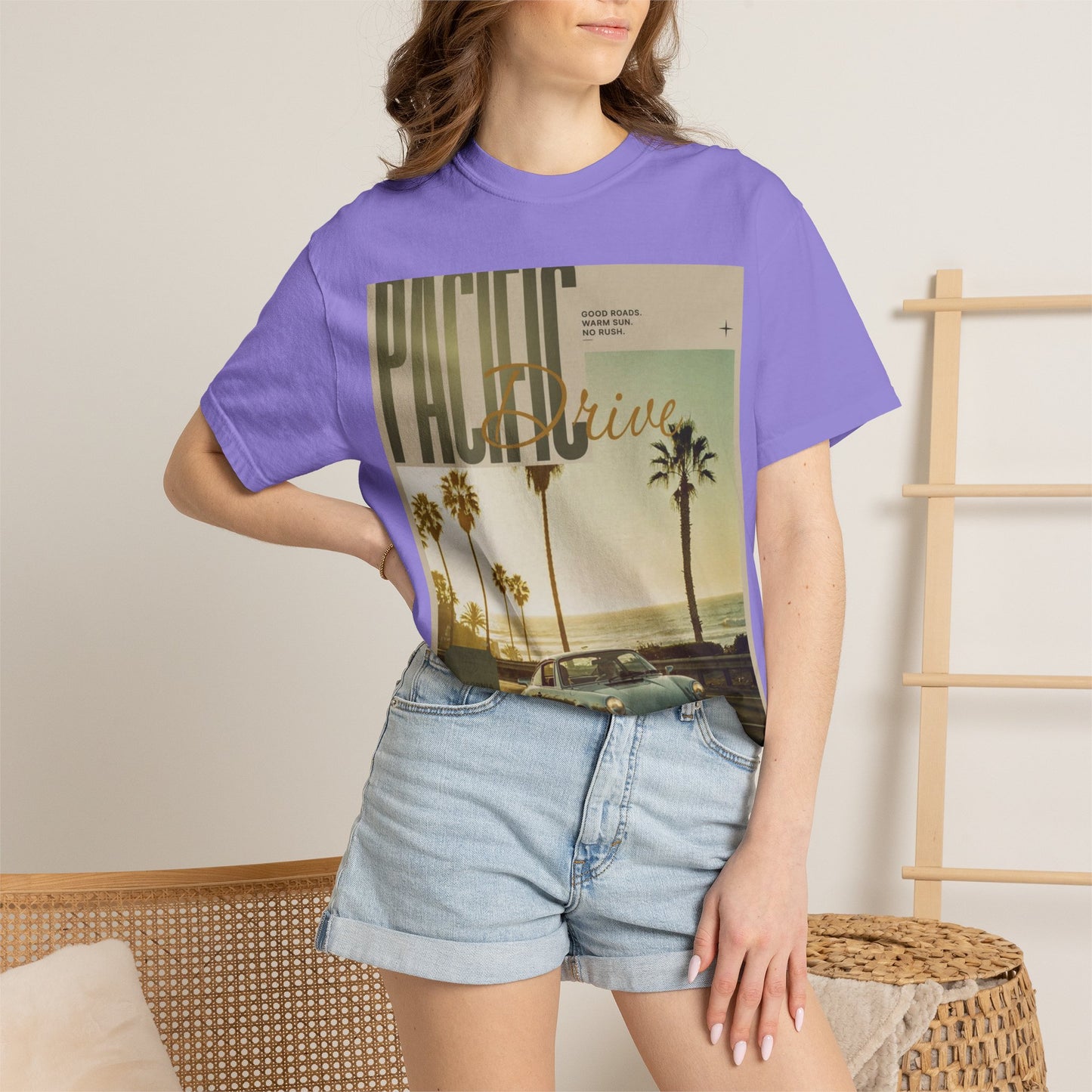 Pacific Drive Vintage Beach T-Shirt – Sunset Palm Coastal Graphic Tee