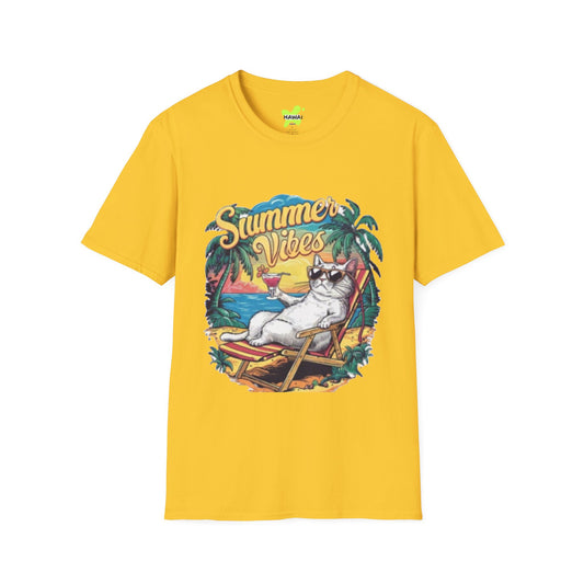 Summer Vibes Cat T-Shirt - Unisex Softstyle Tee for Relaxation and Fun