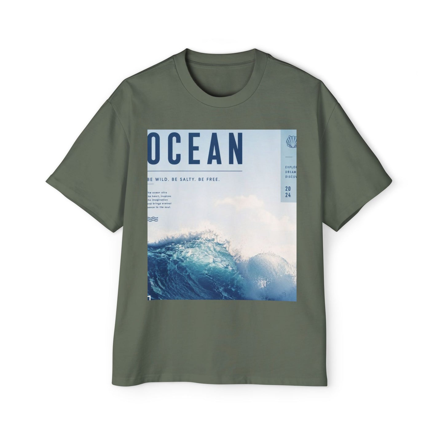 Ocean Wave Graphic Tee — "OCEAN" Photo Print Oversized Men's T-Shirt