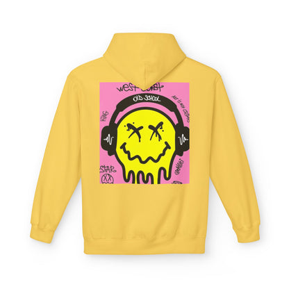 Retro Graffiti Hoodie – Unisex Midweight Fleece with Vibrant Yellow Design