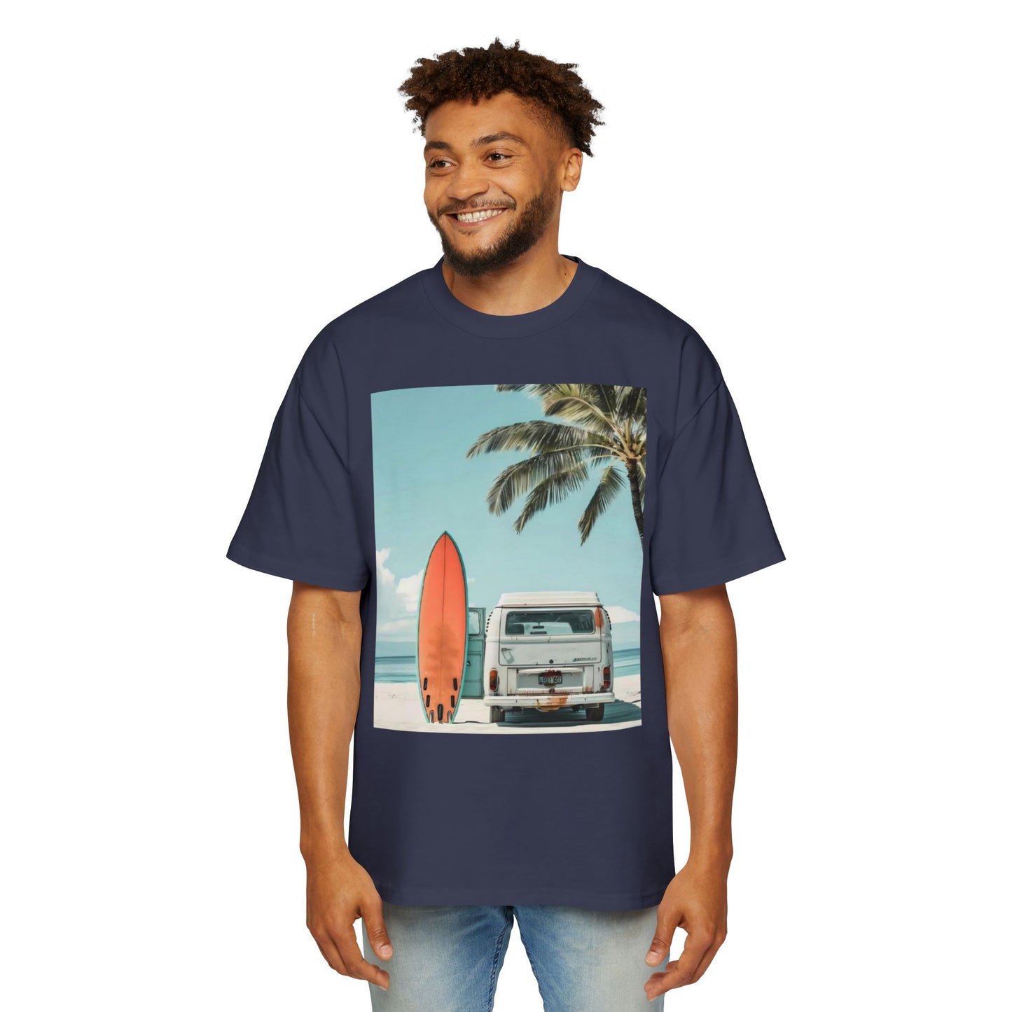 Surf Van Beach T-Shirt — Vintage Palm & Surfboard Graphic Tee