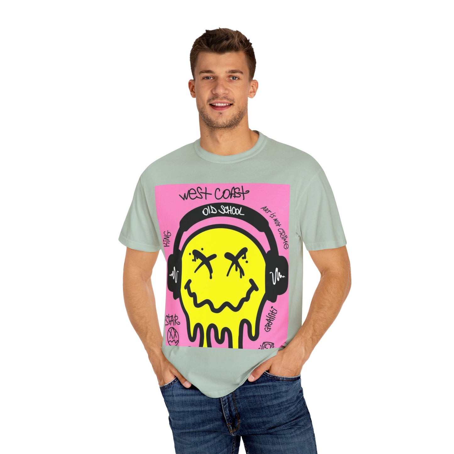 Retro Street Art T-Shirt - West Coast Vibe with Smiley Design