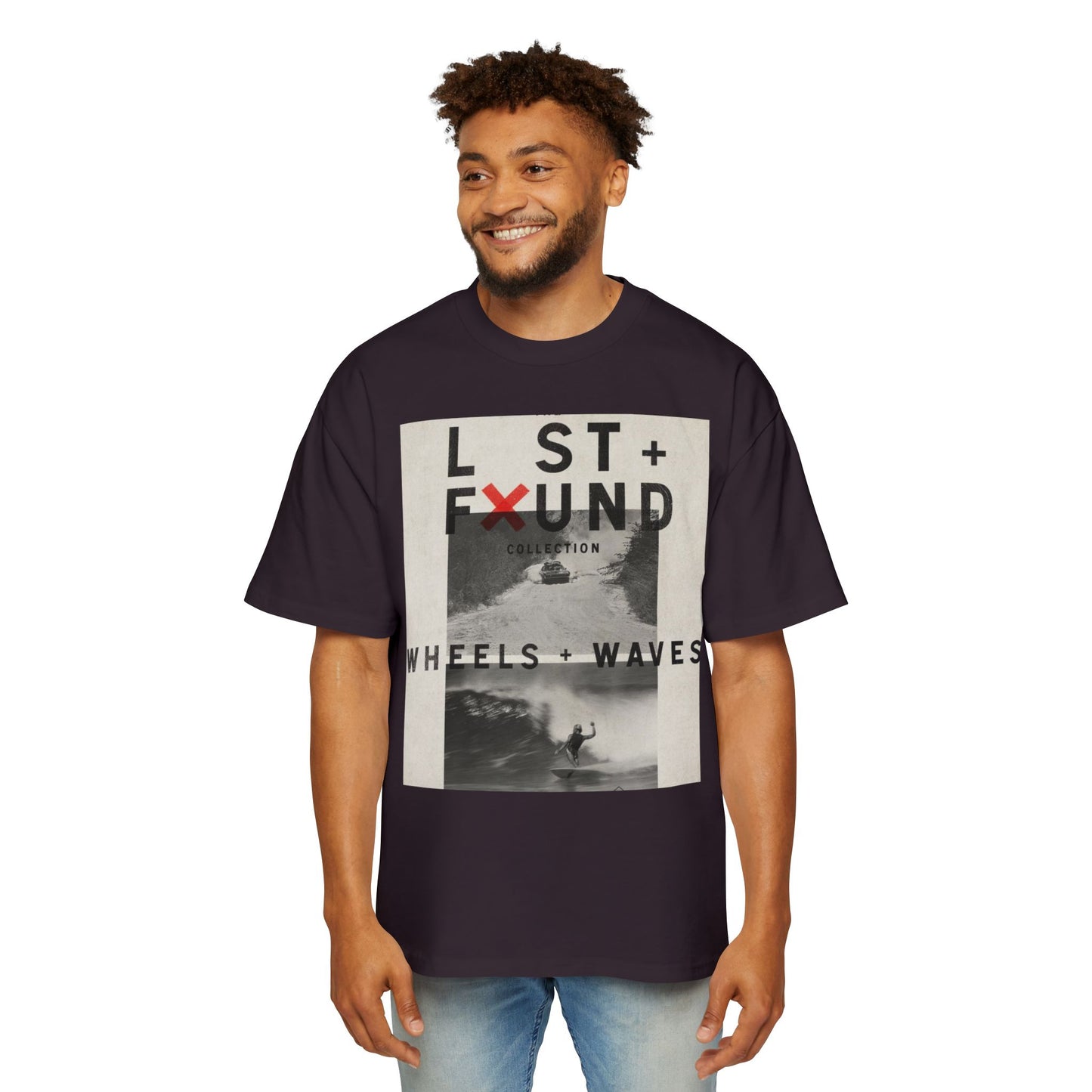 Lost & Found 'Wheels + Waves' Graphic Tee — Oversized Men's Surf Skate Shirt