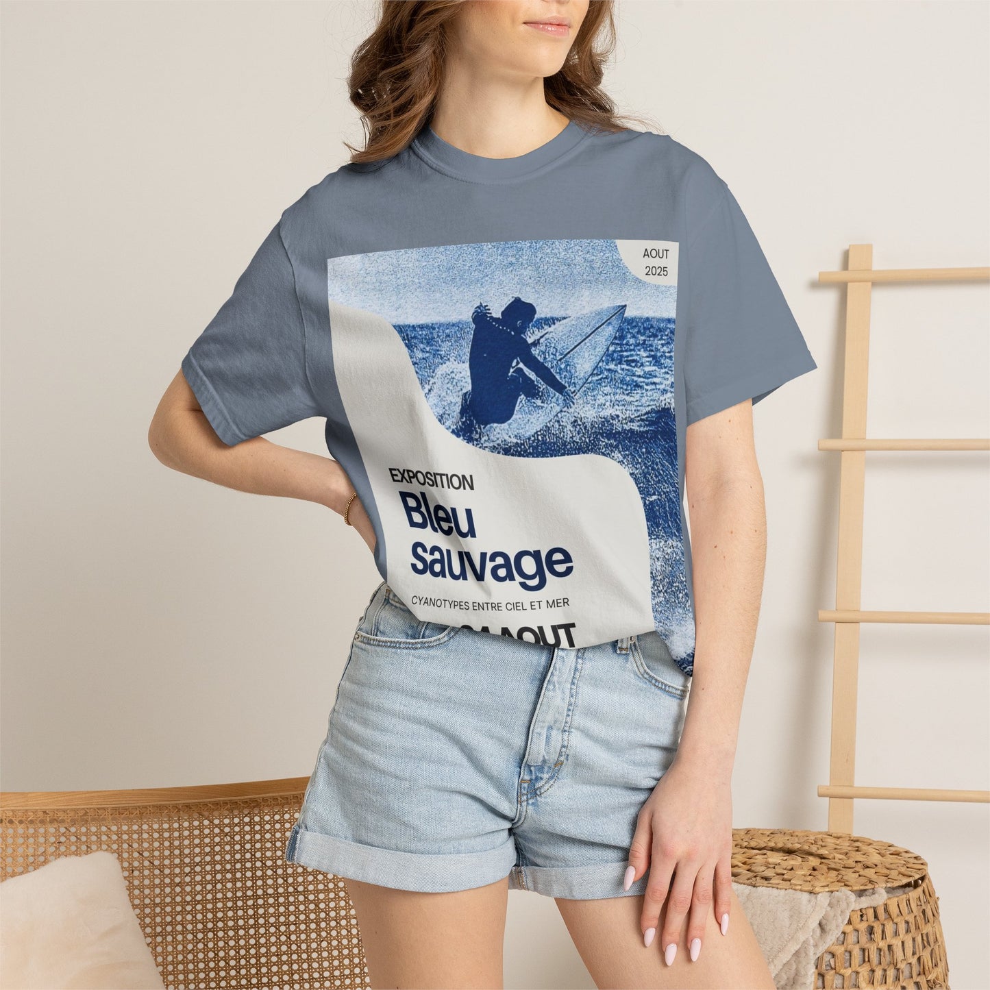 Bleu Sauvage Surf Poster T-Shirt — Vintage French Surfing Graphic Tee