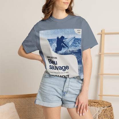 Bleu Sauvage Surf Poster T-Shirt — Vintage French Surfing Graphic Tee