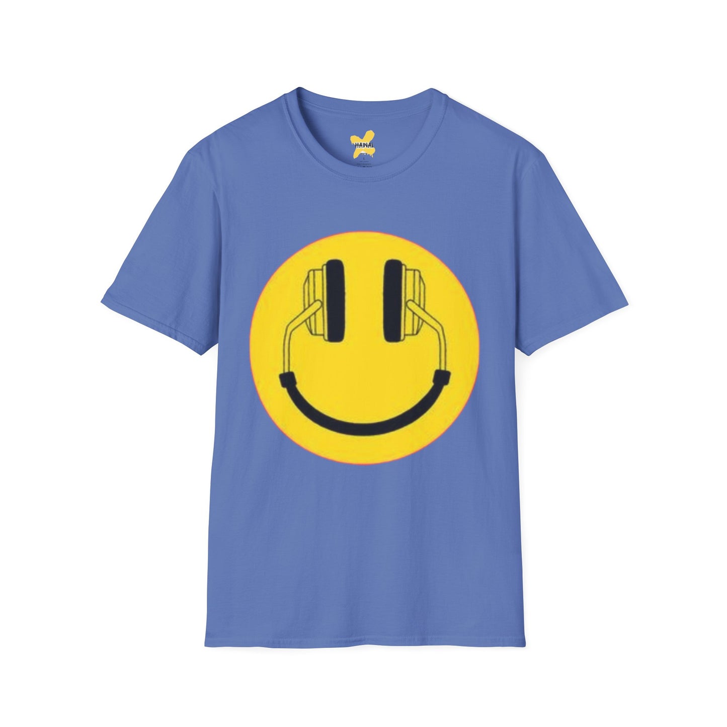 Happy Vibes Unisex Softstyle T-Shirt - Smiley Face with Headphones