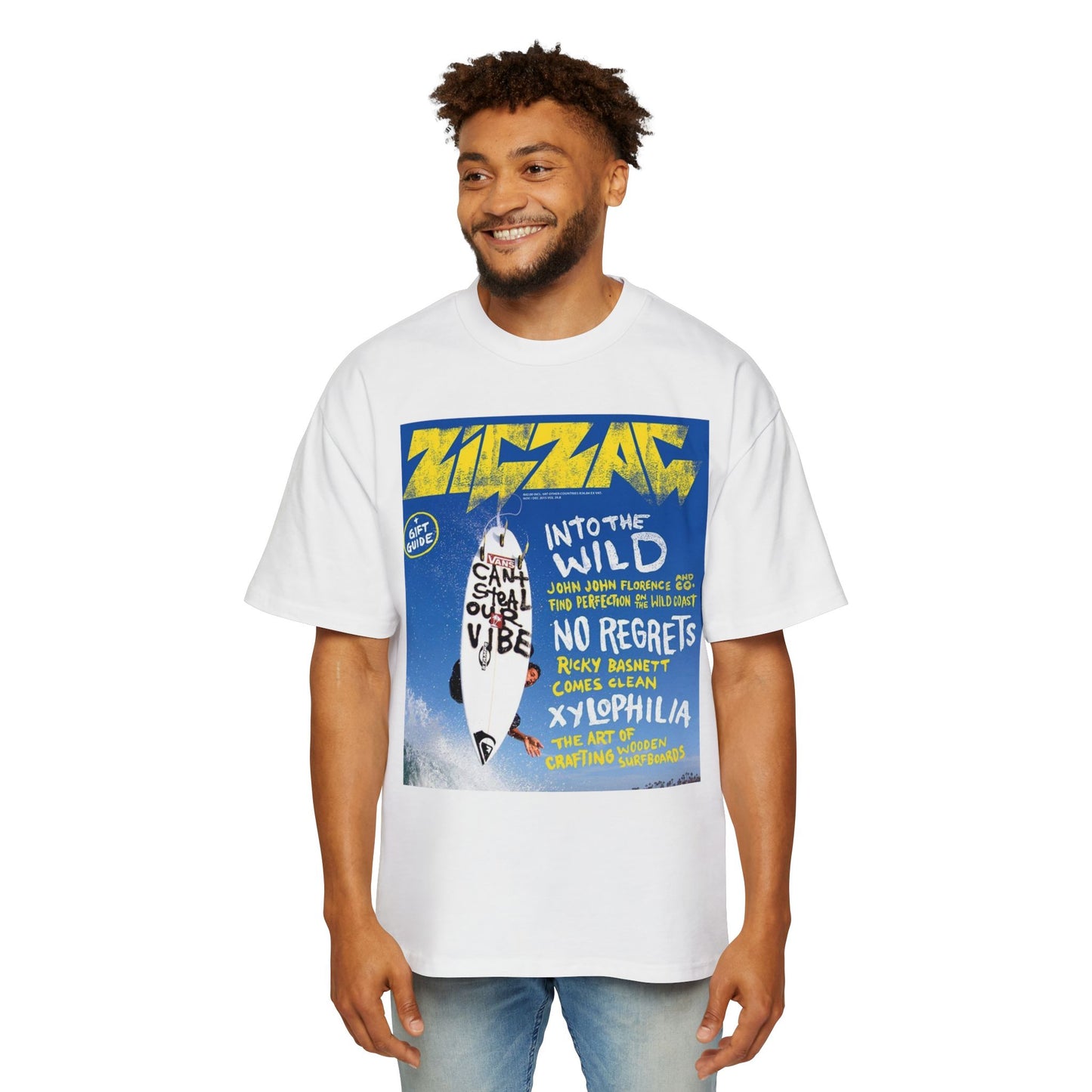 Surf Poster Graphic Tee — "Into the Wild / No Regrets" Oversized Men’s T‑Shirt