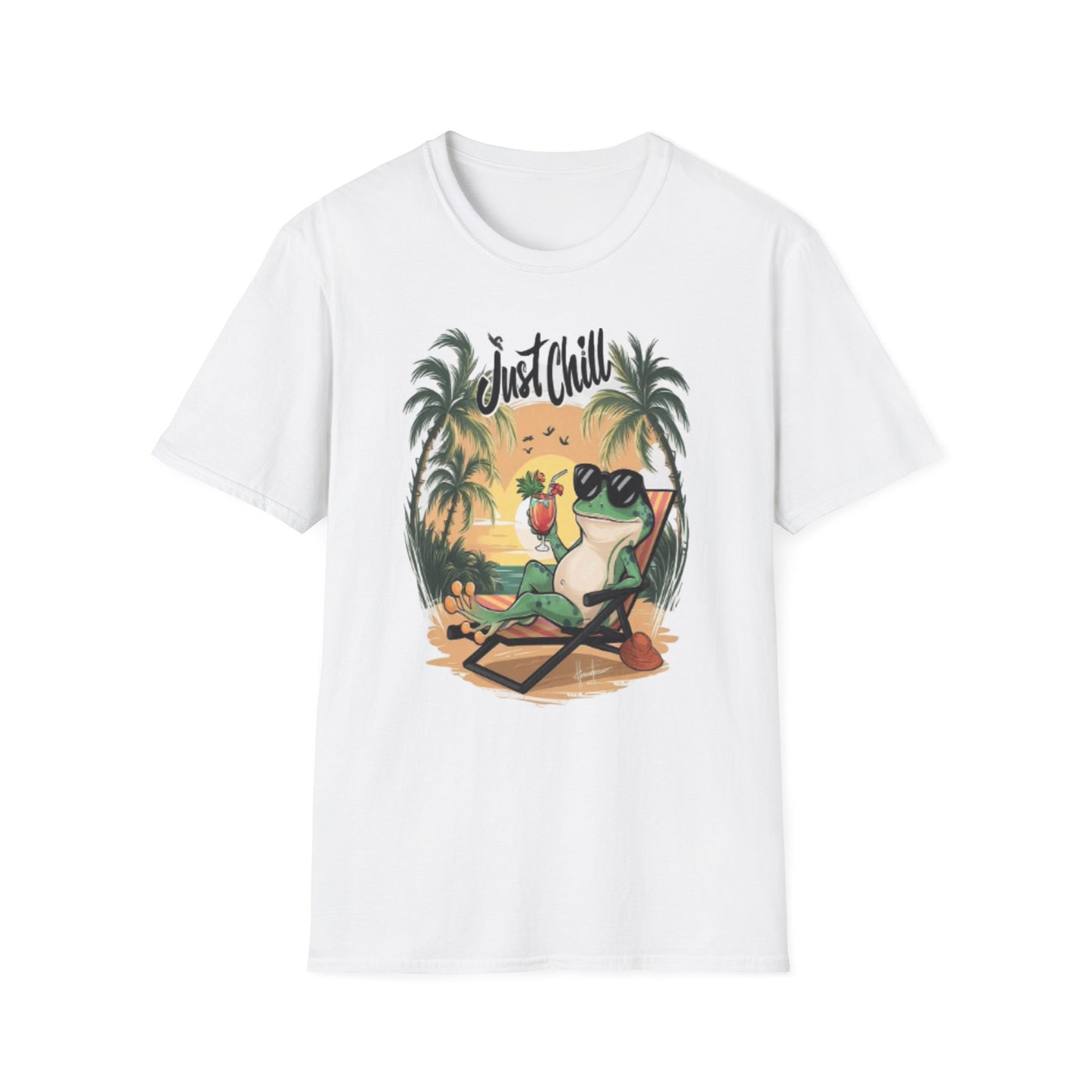 Just Chill Unisex Softstyle T-Shirt - Relaxing Frog Design for Casual Summer Vibes