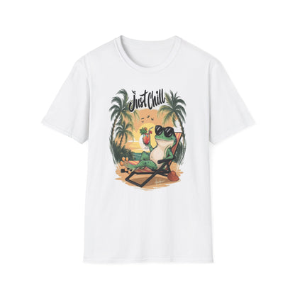 Just Chill Unisex Softstyle T-Shirt - Relaxing Frog Design for Casual Summer Vibes