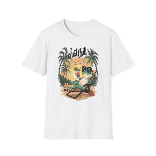 Just Chill Unisex Softstyle T-Shirt - Relaxing Frog Design for Casual Summer Vibes