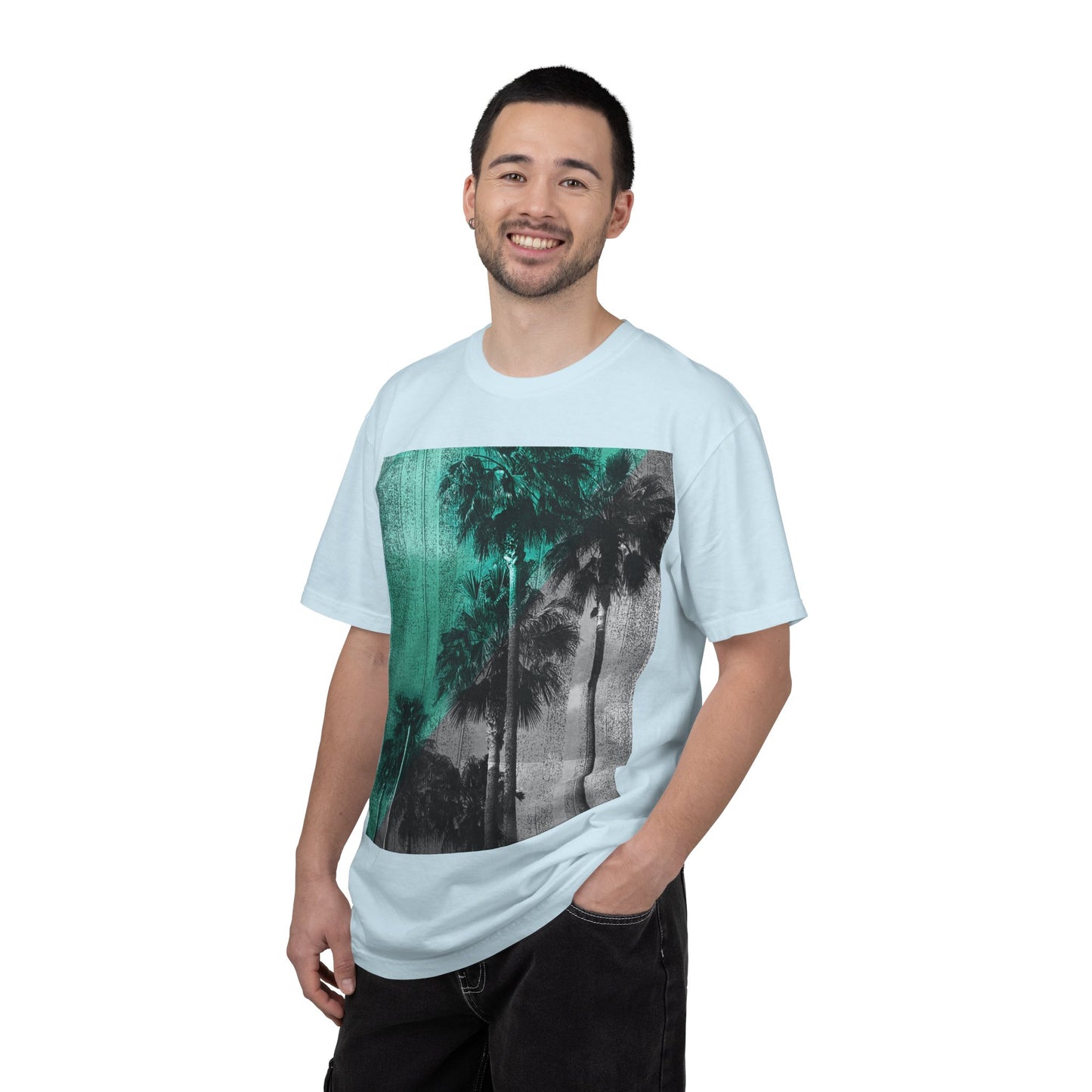 Palm Trees Photo Tee — Vintage Teal Sunset T-Shirt